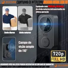 ZCCOBR Video Porteiro Eletrônico Sem Fio Interfone Para Casa Segura