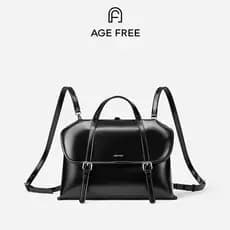 Mochila Grande de Couro Brilhante 36cm Preto AGE FREE com Alças Duplas, Alta Durabilidade, Mochila Multifuncional