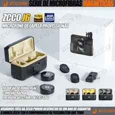 ZCCOBR J6 Microfone Sem Fio Lapela Magnético Duplo Redução Ruído Vompativel Android/iOS/iPhone