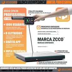 ZCCOBR Balança Bioimpedância Digital 8 Eletrodos Smart App+tela Tft