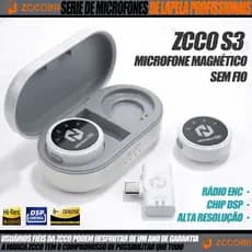 ZCCOBR S3 Microfone Lapela Sem Fio Profissional Magnético Cancelamento Ruído Captação 360°  iPhone Android Type-C