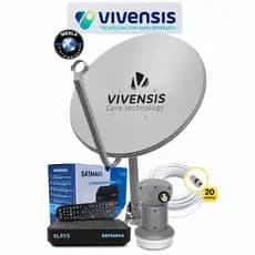 KIT ANTENA PARABÓLICA DIGITAL VIVENSIS 60CM - CABO 20 METROS , LNBF E RECEPTOR ELSYS SATMAX 6