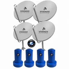 KIT - 4 ANTENAS PARABÓLICA DIGITAL VIVENSIS 60CM + 4 LNBF SIMPLES KU UNIVERSAL