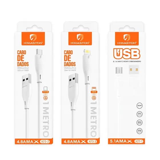 CABO CARREGADOR USB 1 METRO – TIPO-C / IPHONE / V8 (MICRO USB)