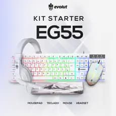 KIT GAMER BRANCO COM TECLADO MEMBRANA, MOUSE COM 1600 DE DPI, HEADSET E MOUSE PAD EVOLUT