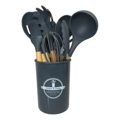 Kitchen & Dining Silicone Kit Utensílios Cozinha 12 Peças preto 12cm