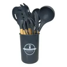 Kitchen & Dining Silicone Kit Utensílios Cozinha 12 Peças preto 12cm