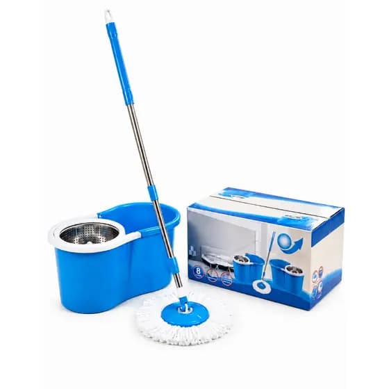 Kit Mop Balde Centrífuga Inox Com Refil Extra Premium Cabo Regulável 1,2m Aparelho Limpar Azulejo Vidro Chão Fácil E Bom