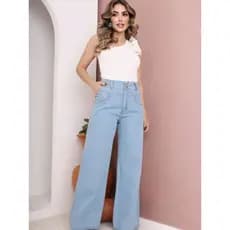 calca jeans cintura alta azul claro básico a2003