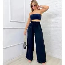 Calça Pantalona Feminina Com Bolso Cintura Alta