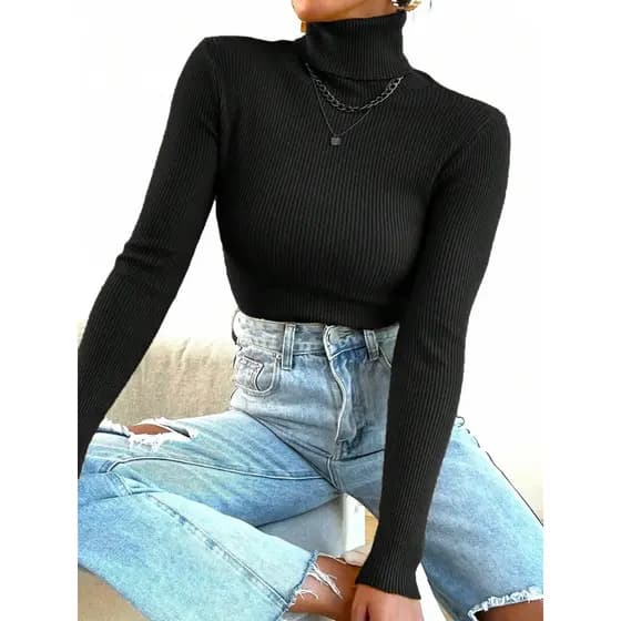 Blusa Tricô Feminina Manga Longa Suéter Inverno