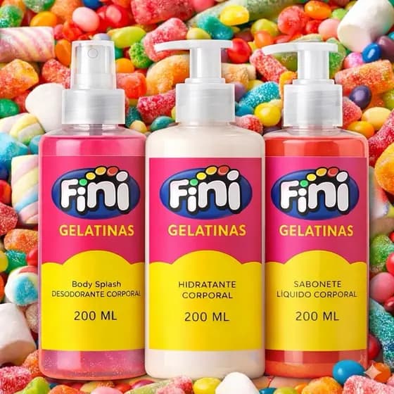 1 Kit Feminino Body Splash Fini com gliter 200Ml + 1 Hidratante 200ML + 1 Sabonete 200Ml com gliter