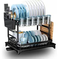 Escorredor de Louça 2 Andares Inox com Bandeja Coletora e Suportes – Organizador de Cozinha Compacta