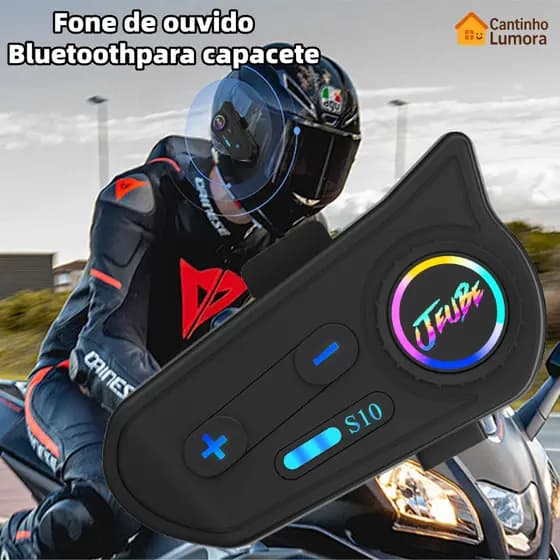 Intercom Bluetooth 5.4 para Capacete Moto IP67, 24h Bateria, Cancelamento de Ruído, Chamadas e Música