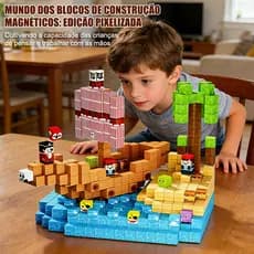 Blocos Magnéticos 100 Peças Montessori STEM – Cubos de Construção Pirata, Educativo para Crianças 3 a 10 Anos