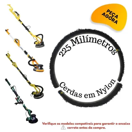 Escova Vassoura 225mm para Lixadeira de Parede Girafa – Compatível com Diversos Modelos