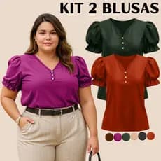 BLUSA FEMININA PLUS SIZE KIT 2 BLUSAS FEMININAS ESTILOSA CASUAL ELEGANTE BLUSINHA FEMININO PARA MULHERES EVANGELICA LUXO