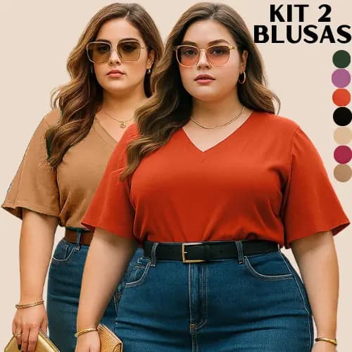 KIT 2 BLUSA PLUS SIZE FEMININA ESTILOSA ELEGANTE BLUSAS FEMININAS FRESQUINHA  BLUSINHA FEMININO CASUAL VERÃO EVANGELICA