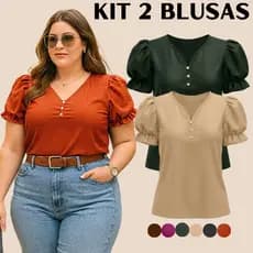 BLUSA PLUS SIZE FEMININA KIT 2 BLUSAS FEMININAS SOCIAL ELEGANTE DUNA EVANGELICA GRANDE BLUSINHA FEMININO DISCRETA BASICA