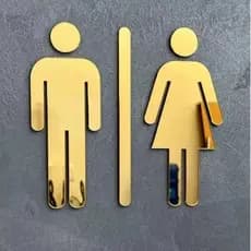 Placa Sinalização Banheiro Masculino e Feminino em Acrílico Espelhado Porta Parede