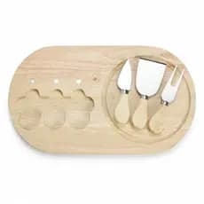 Kit Tábua para Queijo e Frios 4 Facas Personalizado Frase Gravados a Laser