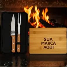 Kit Churrasco Personalizado Faca Garfo Presente Dia dos Pais Tábua Nome Logo Time