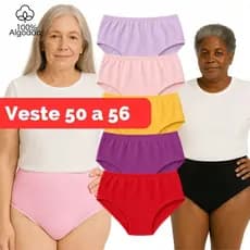 Kit 5 Calcinha Grande Senhoras Plus Size 100% Algodão Calçola Tecido Antialergico Calcinha da Vovo Elastico Rebatido
