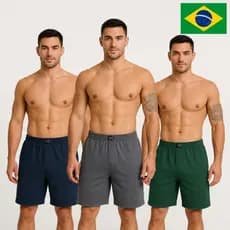 Kit 3 Pijamas Masculino Samba Canção 100% Algodão Tecido Macio Short para Dormir