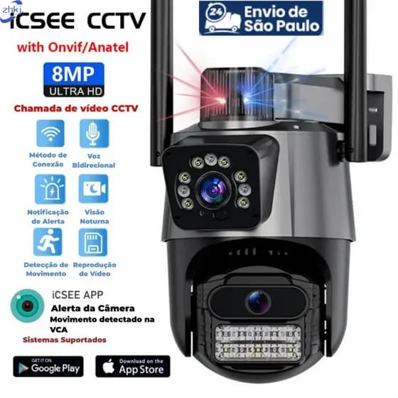 JL PROTEC 4K 8MP Câmera de Segurança 2 Lentes Com Audio e Microfone Câmera 360 Graus Wifi