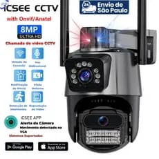JL PROTEC 4K 8MP Câmera de Segurança 2 Lentes Com Audio e Microfone Câmera 360 Graus Wifi