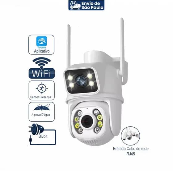 Câmera De Segurança Lente Dupla a Prova de água YOOSEE IP66 Camera IP WiFi 360 Sensor Visão Noturna Externa