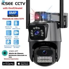 JL PROTEC 4K 8MP Câmera de Segurança 2 Lentes Com Audio e Microfone Câmera 360 Graus Wifi