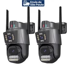 Kit 2 Câmera Segurança Ip App Icsee Lente Dupla Cor Preto