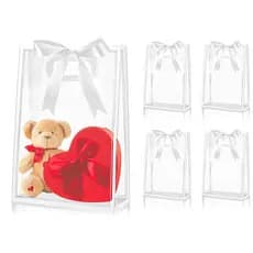 Conjunto de sacola transparente para festa de fim de ano, 5 peças, branca com fita, reutilizável, adequada para várias o