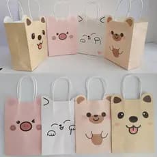 8 peças saco de presente de papel Kraft Animal de desenho animado urso cachorro porco gato quatro padrões tamanho 15x8x2
