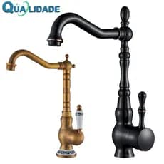 Torneira De Cozinha De Latão Antigo Torneira Misturadora Quente E Fria Único Furo Para Banheiro Alça De Porcelana