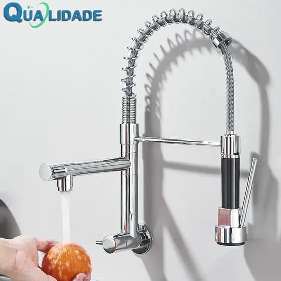 Torneira Cozinha Gourmet Monocomando De Parede Móvel Misturador Cozinha Água Fria Única Preto/prata Rotação Arbitrár