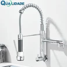Torneira Cozinha Gourmet Monocomando De Parede Móvel Misturador Cozinha Água Fria Única Preto/Prata