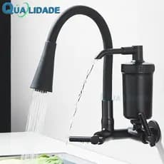 Torneira Preta Com Filtro Para Cozinha, Torneira Flexível Parede Cozinha, Torneira De Parede Gormet Prata