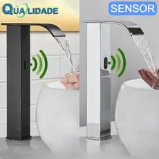 Sensor Torneira Banheiro Preto Torneira Cascata Automática Água Quente E Fria Torneira Lavabo Automática
