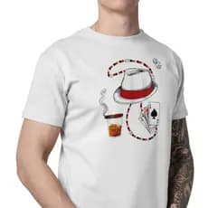 Camiseta Umbanda Zé Pilintra Chapéu Colar Cartas Baralho Fumaça Bebida 100% Algodão