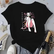 Camiseta Feminina Nezuko Anime Demon Slayer Blusa 100%Algodão Kimetsu no Yaiba