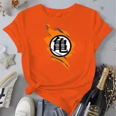 Camiseta Femenina Simbolo Mestre Kame Blusa 100%Algodão Anime Dragon Ball Roupa Son Goku