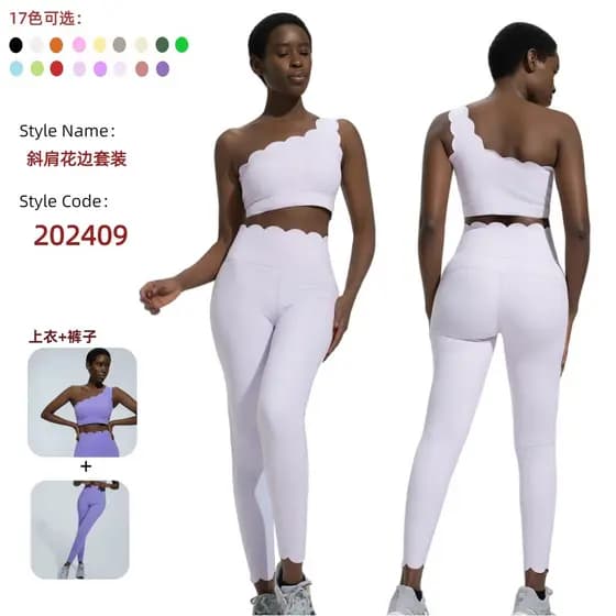 Conjunto de fitness suave para a pele com design de costas de renda de um ombro só, conjunto de yoga com sutiã esportivo