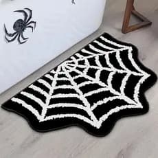 Decoração de Halloween imitação de caxemira tapete de chão teia de aranha engrossado resistente à sujeira tapete de cabe