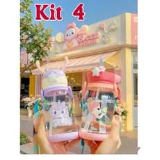 Garrafa De Alce Água Infantil Criança Portátil Com Canudo Desenho Fantasia Para Meninas ou Meninos 600ML