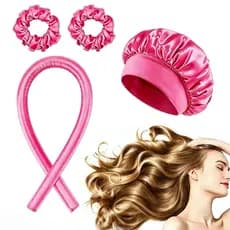 Kit 4 Peças: Modelador de Cachos Heatless + 2 Xuxinhas Cetim + Touca Antifrizz Cetim - Protege o Cabelo e Define Cachos