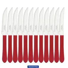 Kit 6, 9, 12 ou 24 Facas Tramontina Leme Para Churrasco Cabo Vermelho Serra