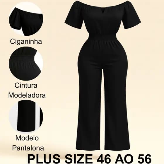 Macacão Feminino Plus Size Alfaiataria Premium Decotado Manga Curta Gordinha Jumbo