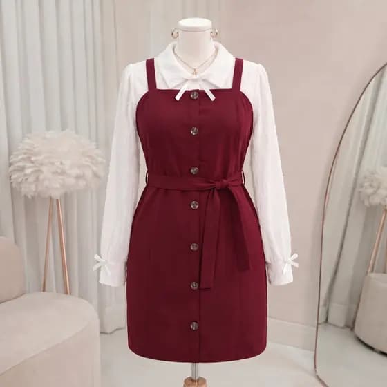 Vestido Plus Size Feminino Moda Evangélica Social Alfaiataria Premium Com Laço Vestido Midi Chique Botões Frontais G2 G4